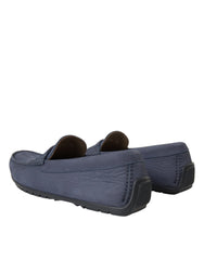 Dolce & Gabbana Blue Calf Leather Slip On Moccasin Shoes - Flats
