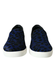 Dolce & Gabbana Blue Calfskin Hair Leopard Sneakers Shoes - EU40.5/US7.5 - Sneakers