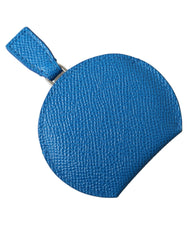 Dolce & Gabbana Blue Calfskin Leather Round Logo Hand Mirror Holder - Face Mirrors