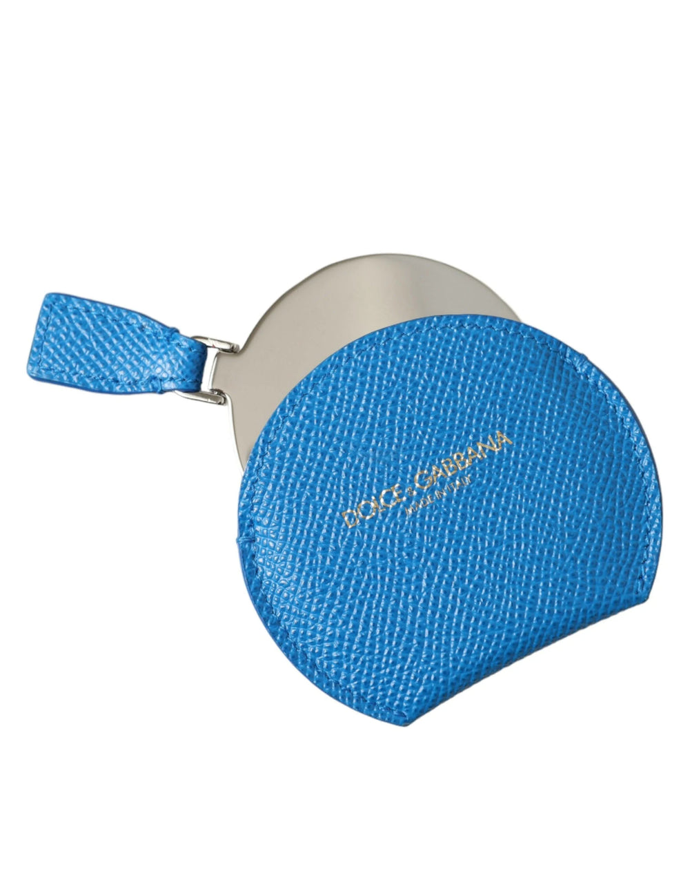Dolce & Gabbana Blue Calfskin Leather Round Logo Hand Mirror Holder - Face Mirrors