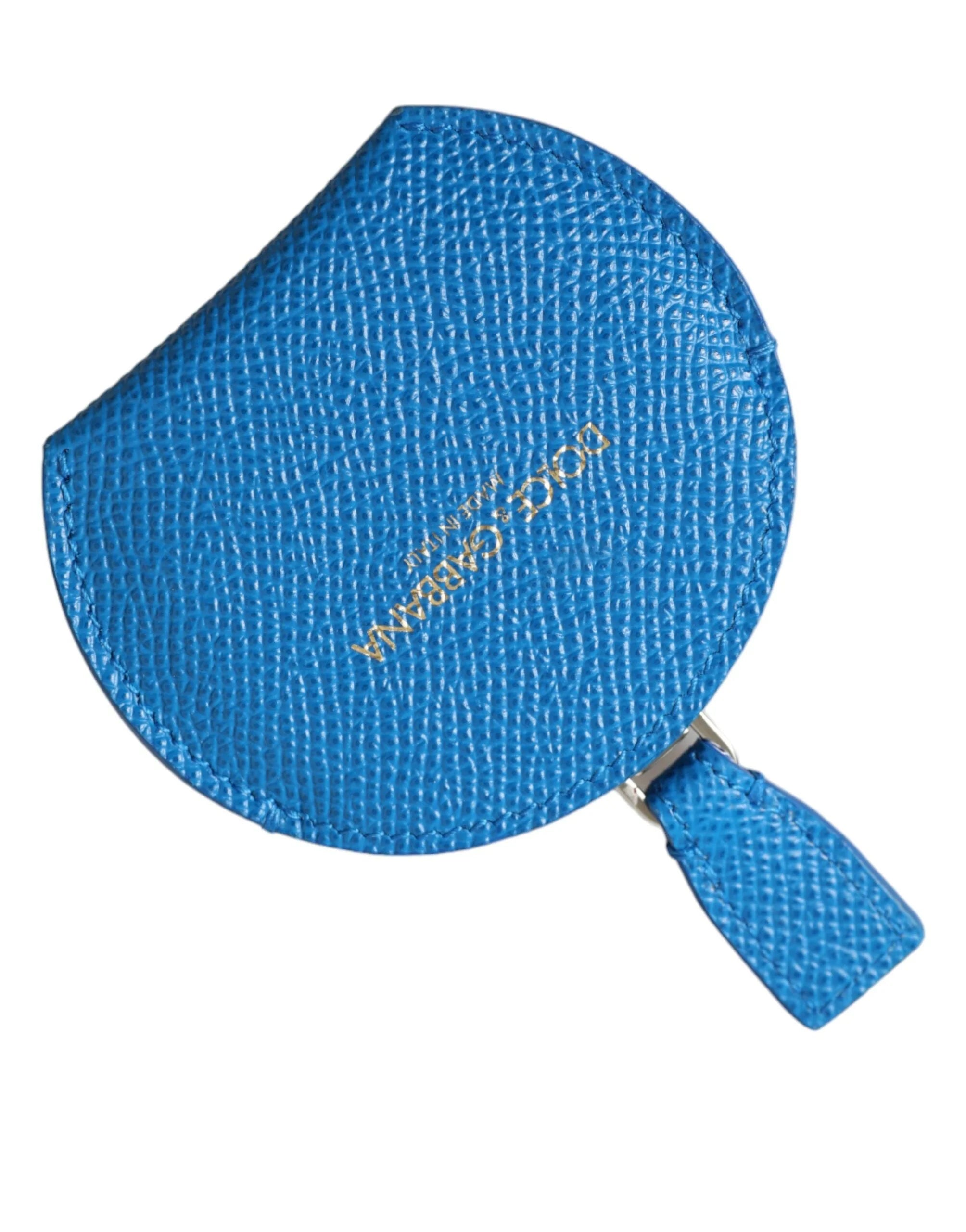 Dolce & Gabbana Blue Calfskin Leather Round Logo Hand Mirror Holder - Face Mirrors