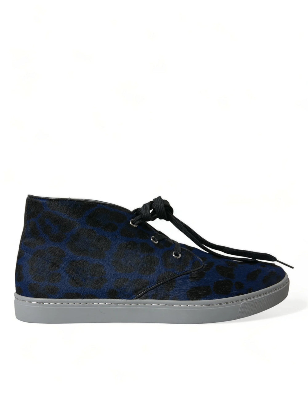 Dolce & Gabbana Blue Calfskin Leopard Mid Top Sneakers Shoes - Sneakers