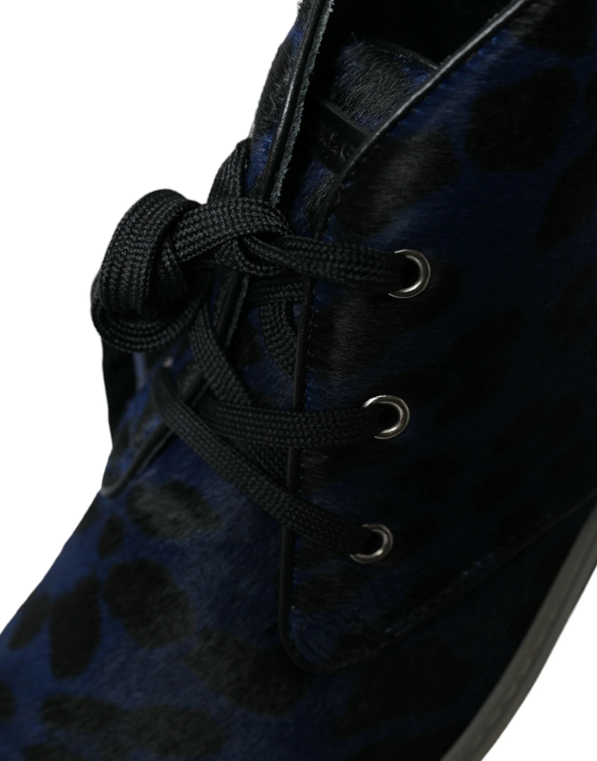 Dolce & Gabbana Blue Calfskin Leopard Mid Top Sneakers Shoes - Sneakers