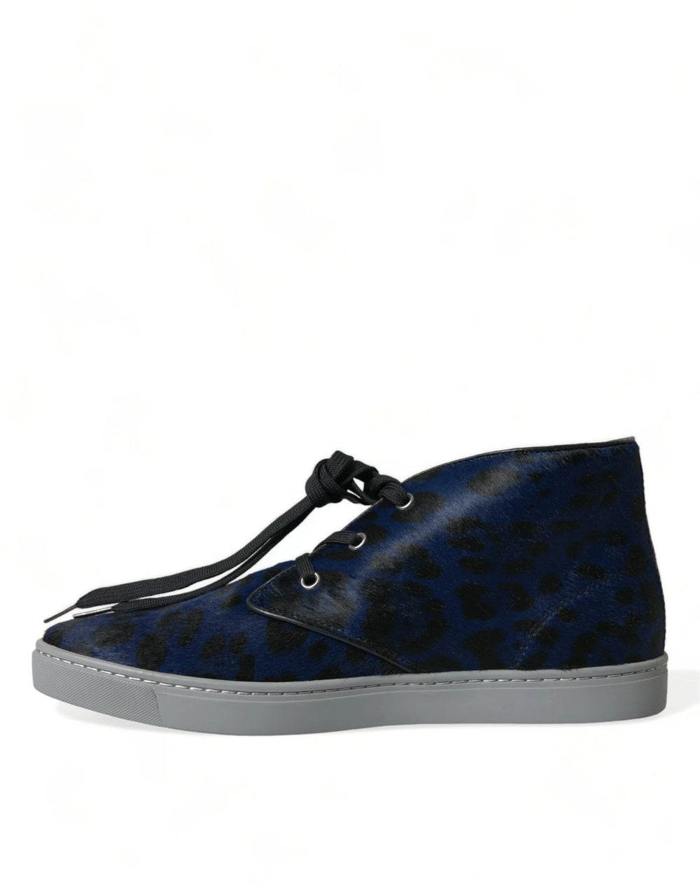 Dolce & Gabbana Blue Calfskin Leopard Mid Top Sneakers Shoes - Sneakers