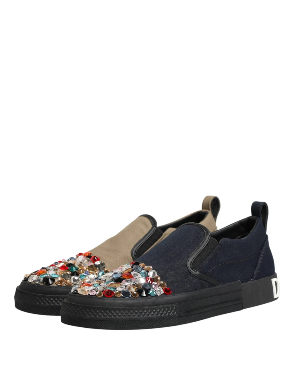 Dolce & Gabbana Blue Canvas Embellished Slip On Men Sneakers Shoes - EU44/US11