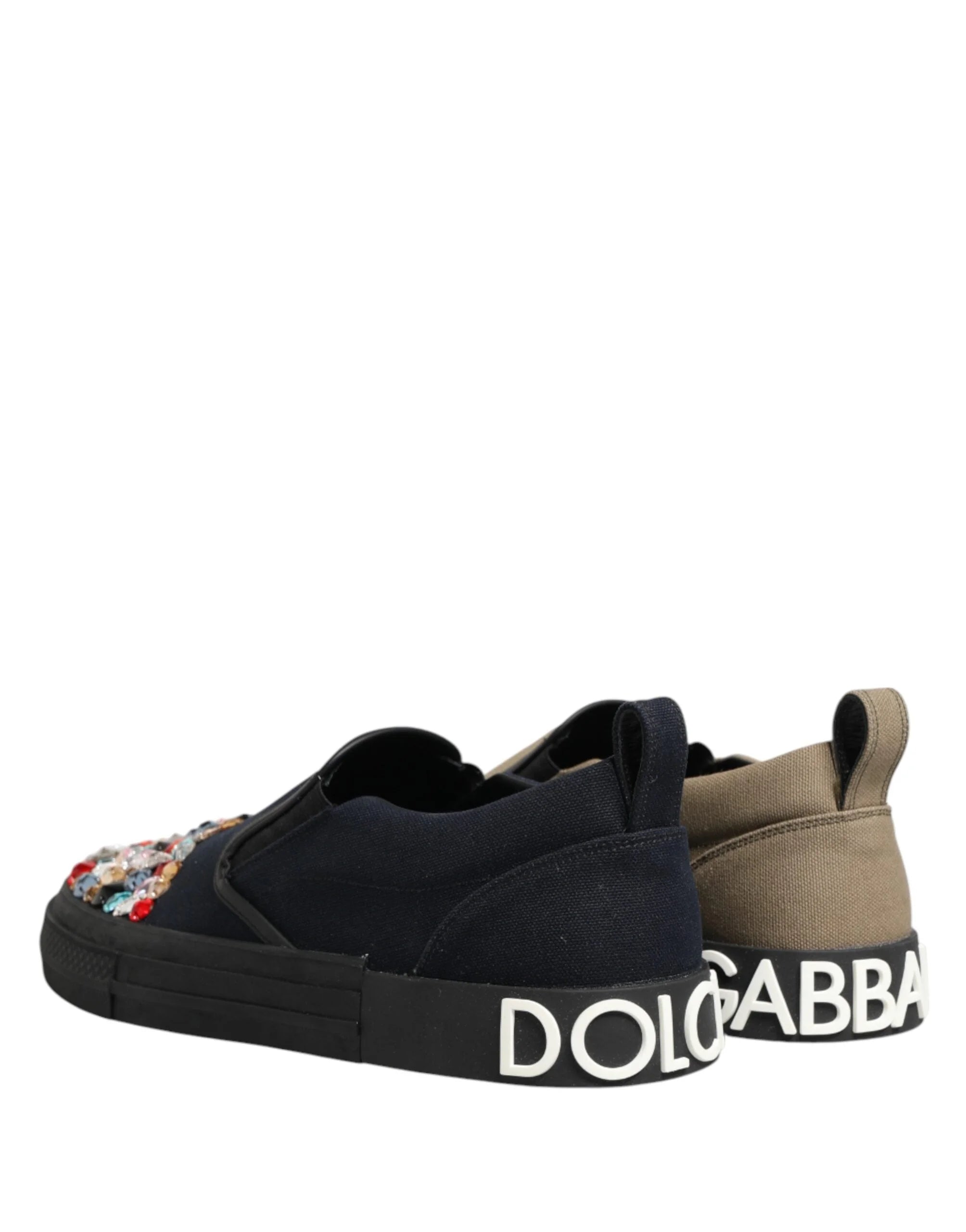 Dolce & Gabbana Blue Canvas Embellished Slip On Men Sneakers Shoes - EU44/US11