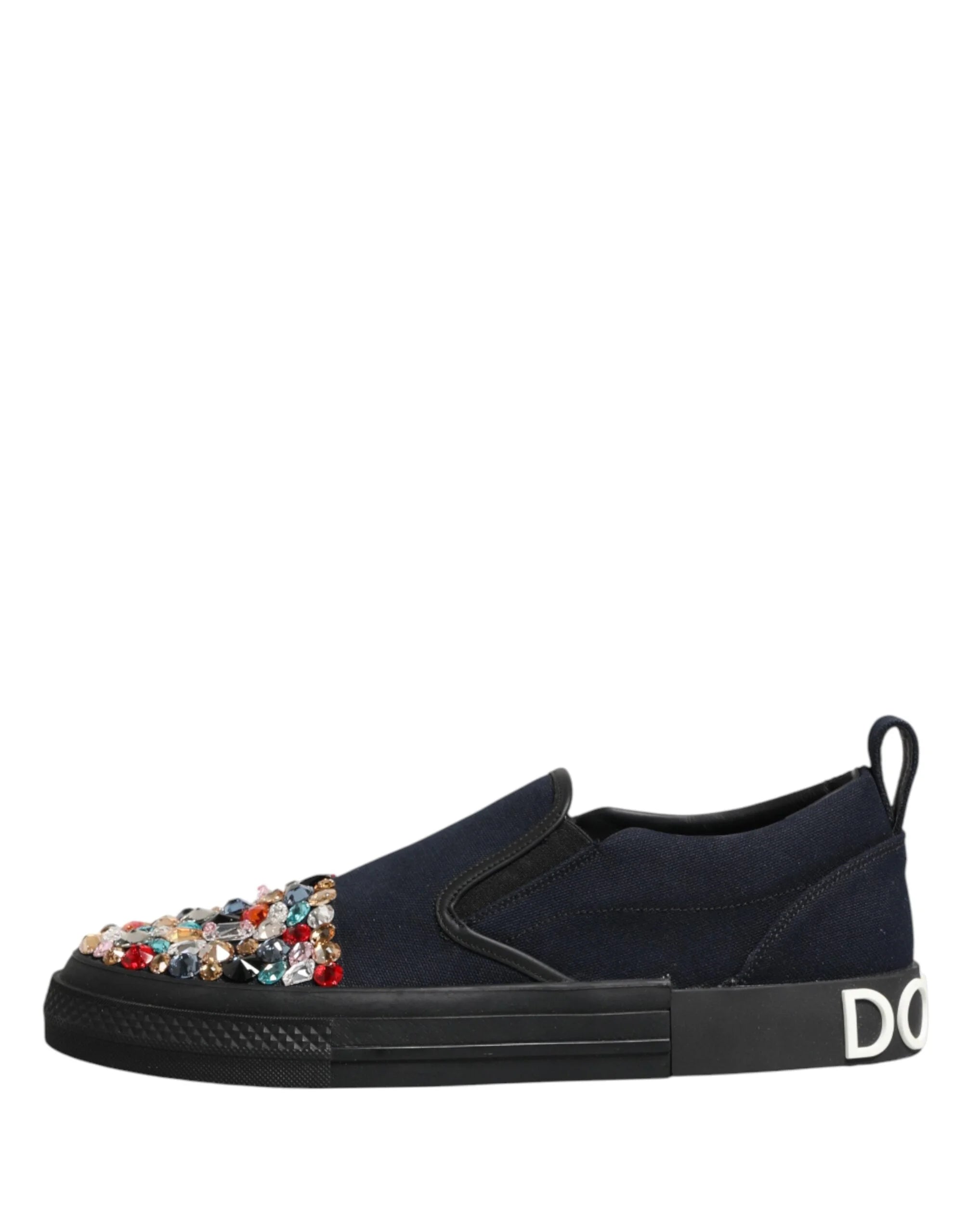 Dolce & Gabbana Blue Canvas Embellished Slip On Men Sneakers Shoes - EU44/US11