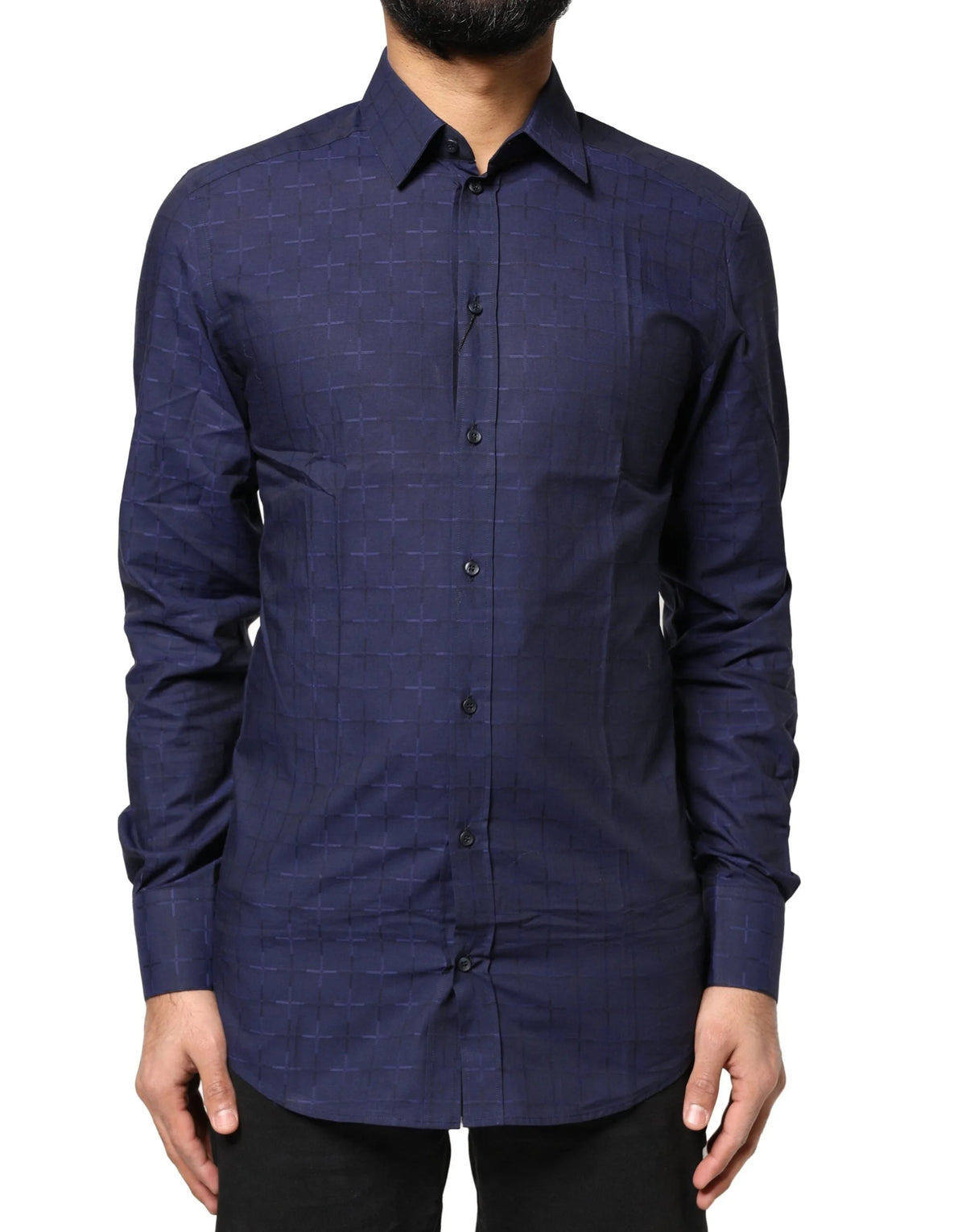Dolce & Gabbana Blue Check Tartan GOLD Formal Dress Shirt - Shirts