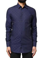 Dolce & Gabbana Blue Check Tartan GOLD Formal Dress Shirt - Shirts