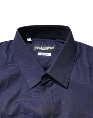 Dolce & Gabbana Blue Check Tartan GOLD Formal Dress Shirt - Shirts