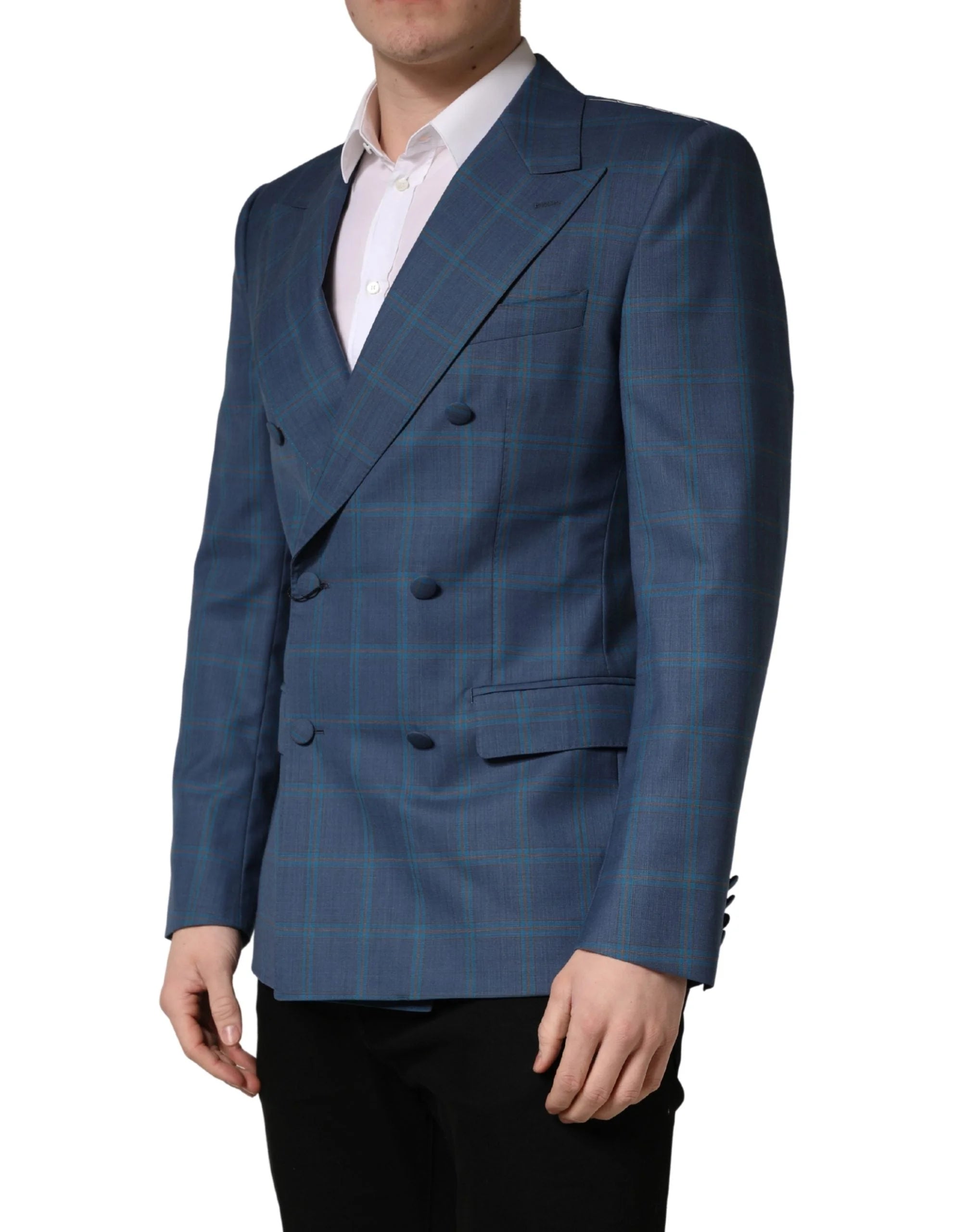 Dolce & Gabbana Blue Checked Double Breasted Men Suit Jacket - IT50 | L