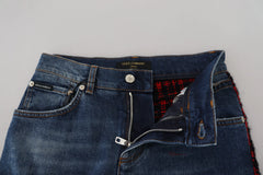 Dolce & Gabbana Blue Checkered Back Skinny Denim Jeans - Jeans