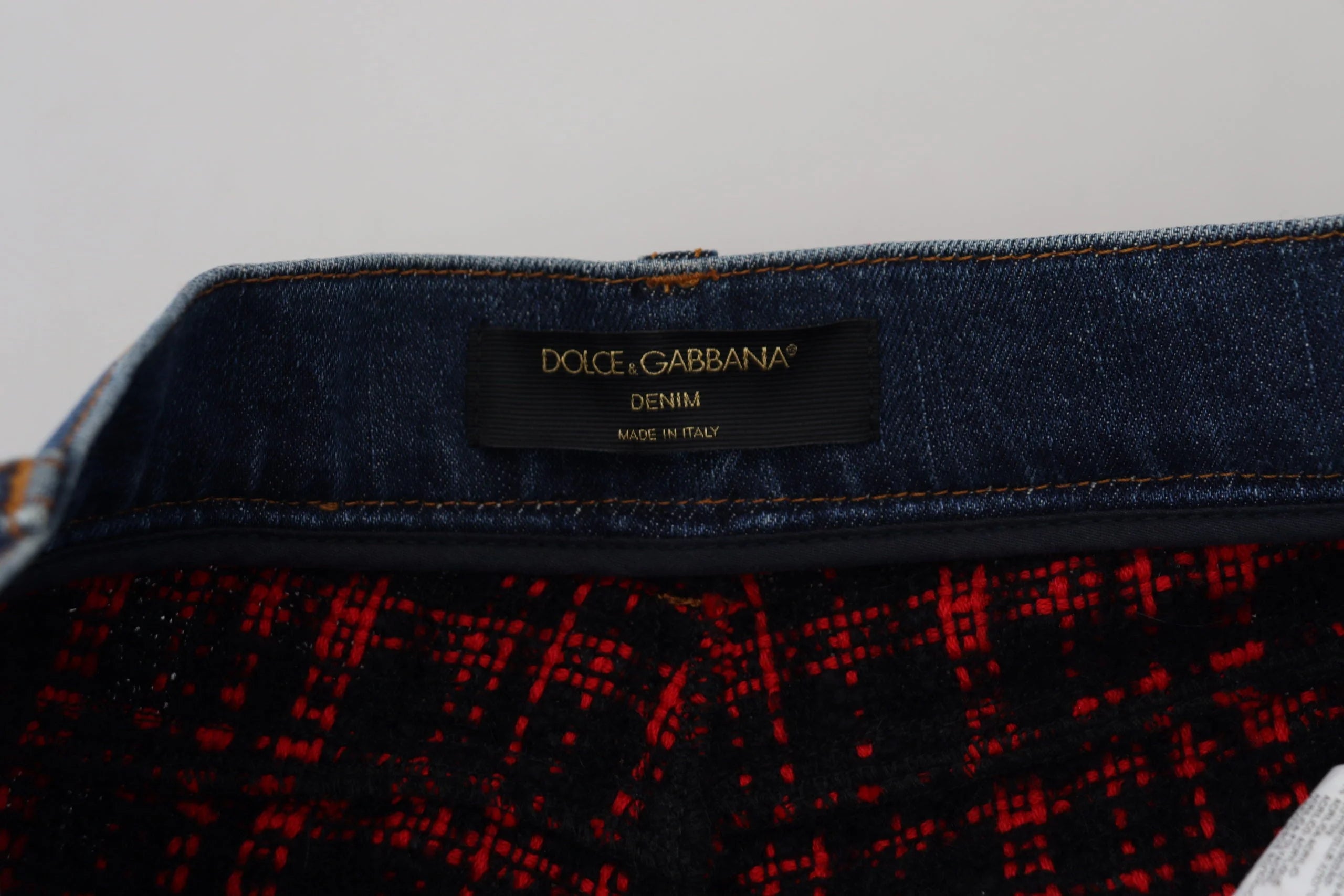 Dolce & Gabbana Blue Checkered Back Skinny Denim Jeans - Jeans