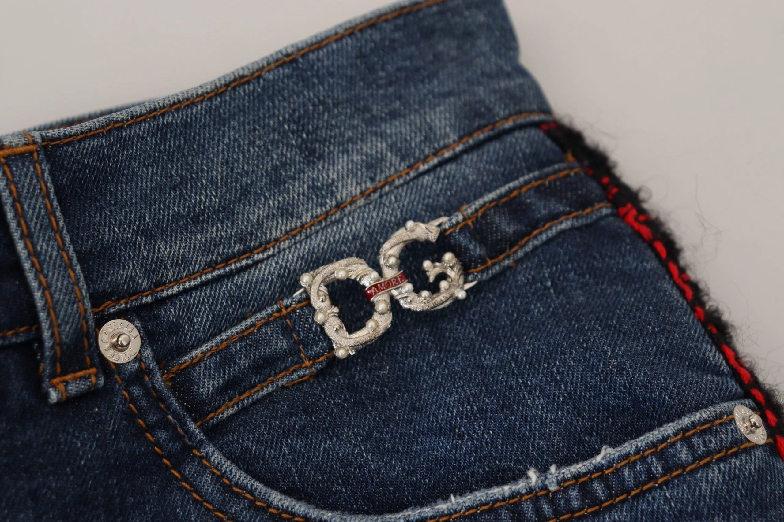 Dolce & Gabbana Blue Checkered Back Skinny Denim Jeans - Jeans