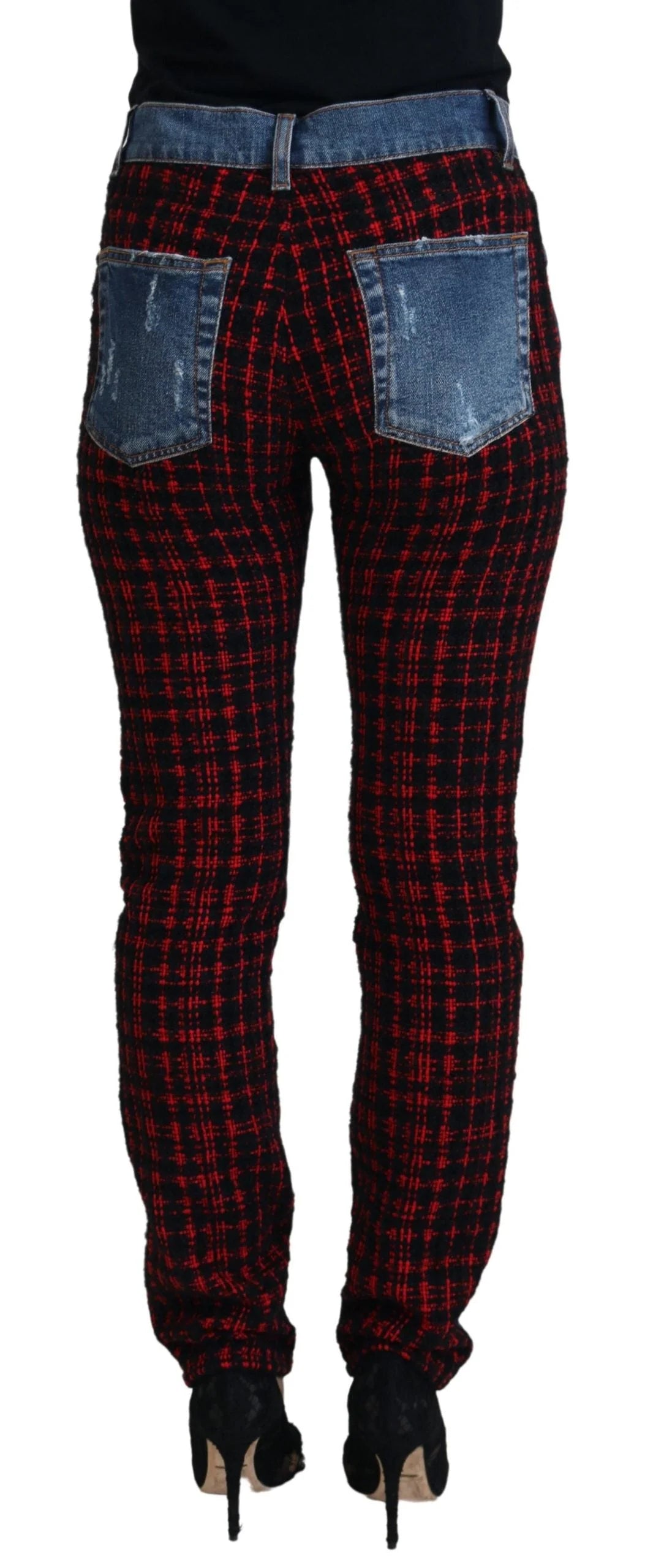 Dolce & Gabbana Blue Checkered Back Skinny Denim Jeans - Jeans