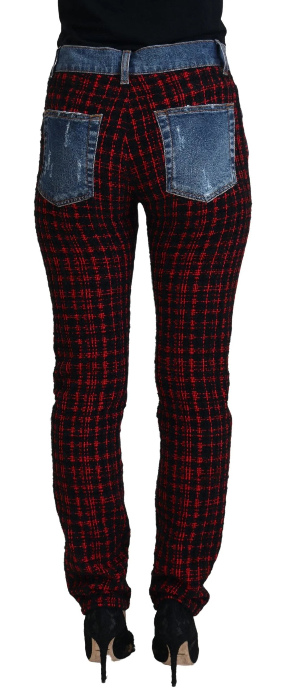 Dolce & Gabbana Blue Checkered Back Skinny Denim Jeans - Jeans