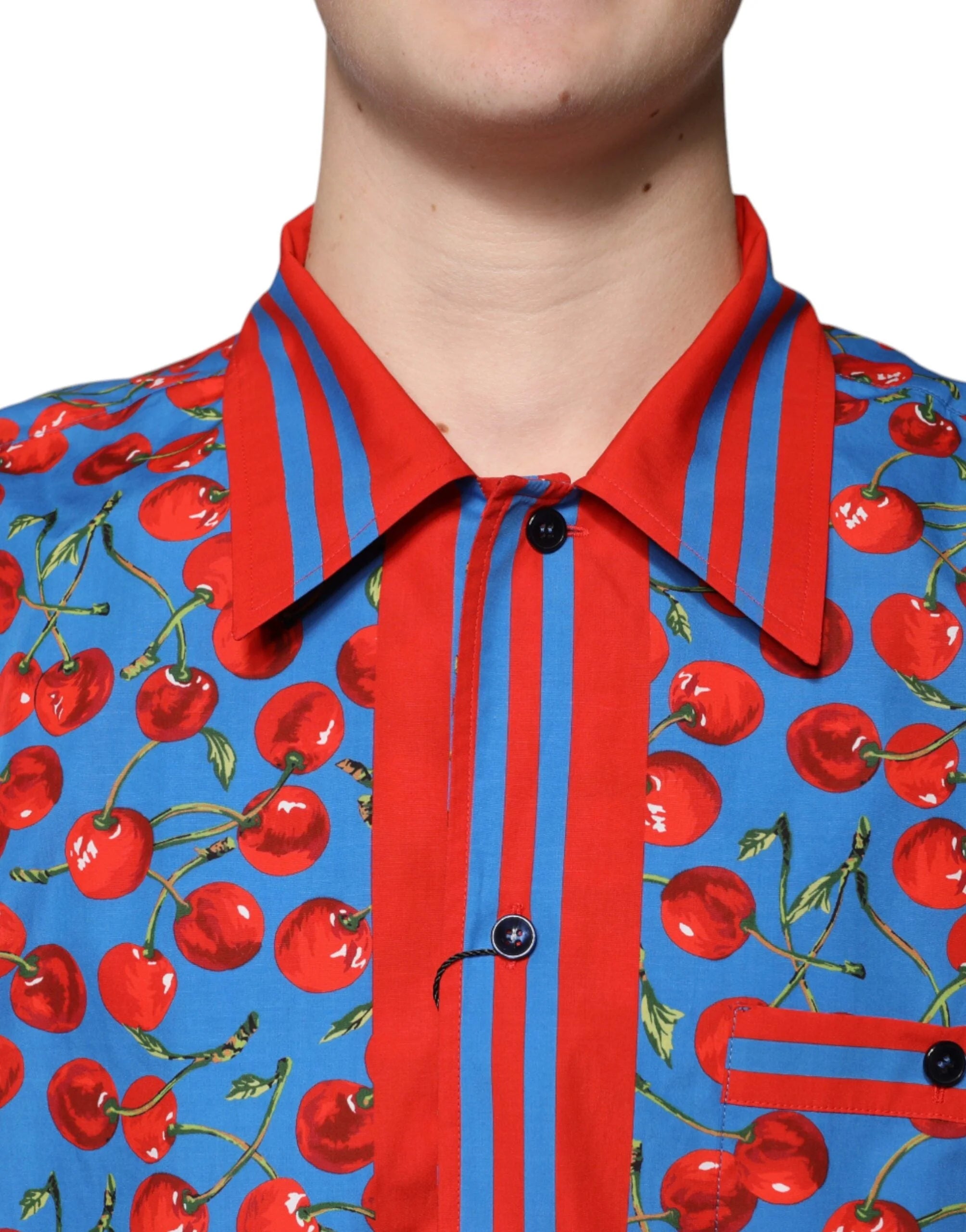 Dolce & Gabbana Blue Cherry Cotton Button Down Casual Shirt - IT41 | L - Shirts