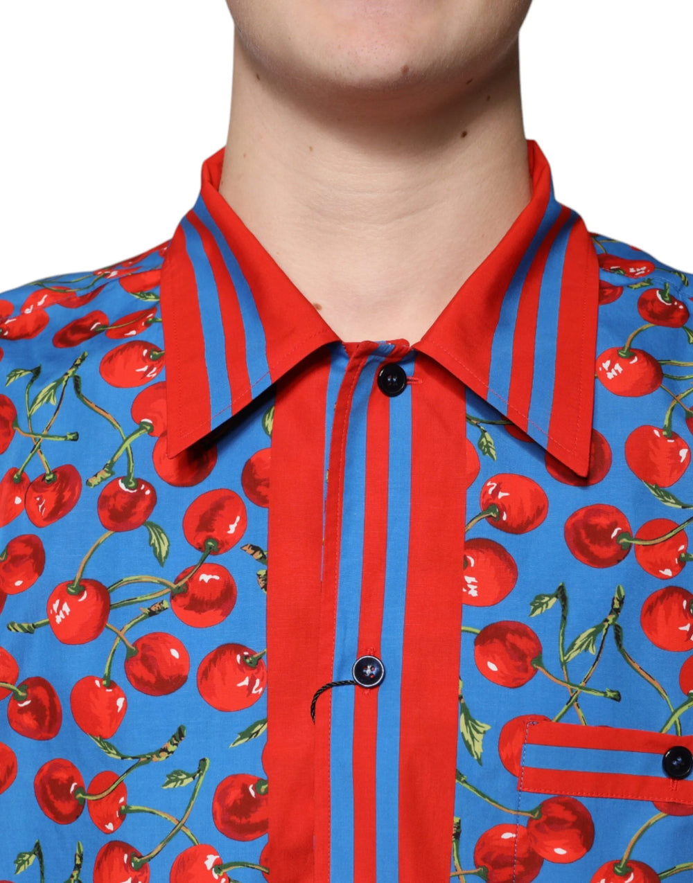 Dolce & Gabbana Blue Cherry Cotton Button Down Casual Shirt - IT41 | L - Shirts