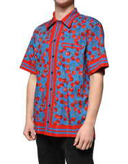 Dolce & Gabbana Blue Cherry Cotton Button Down Casual Shirt - IT41 | L - Shirts