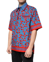 Dolce & Gabbana Blue Cherry Cotton Collared Men Polo T-shirt - IT48 | M - Polos