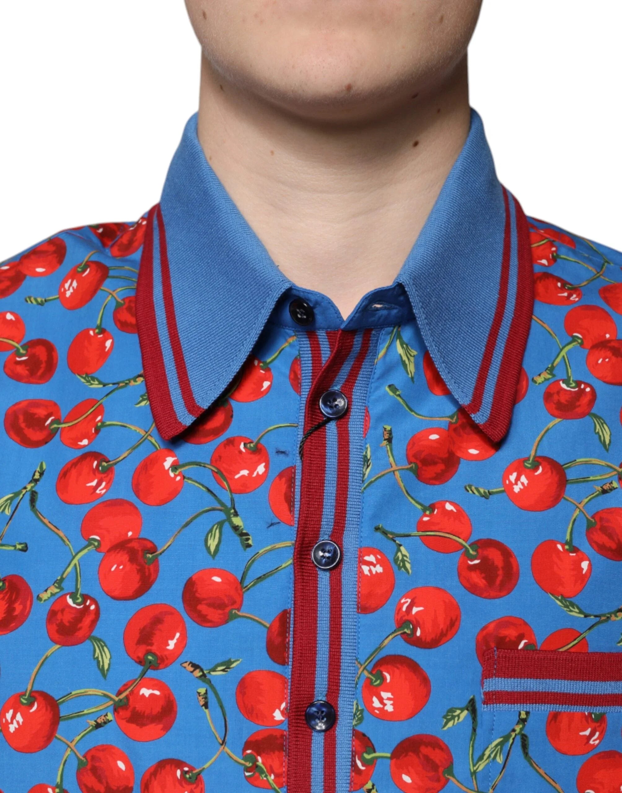 Dolce & Gabbana Blue Cherry Cotton Collared Men Polo T-shirt - IT48 | M - Polos