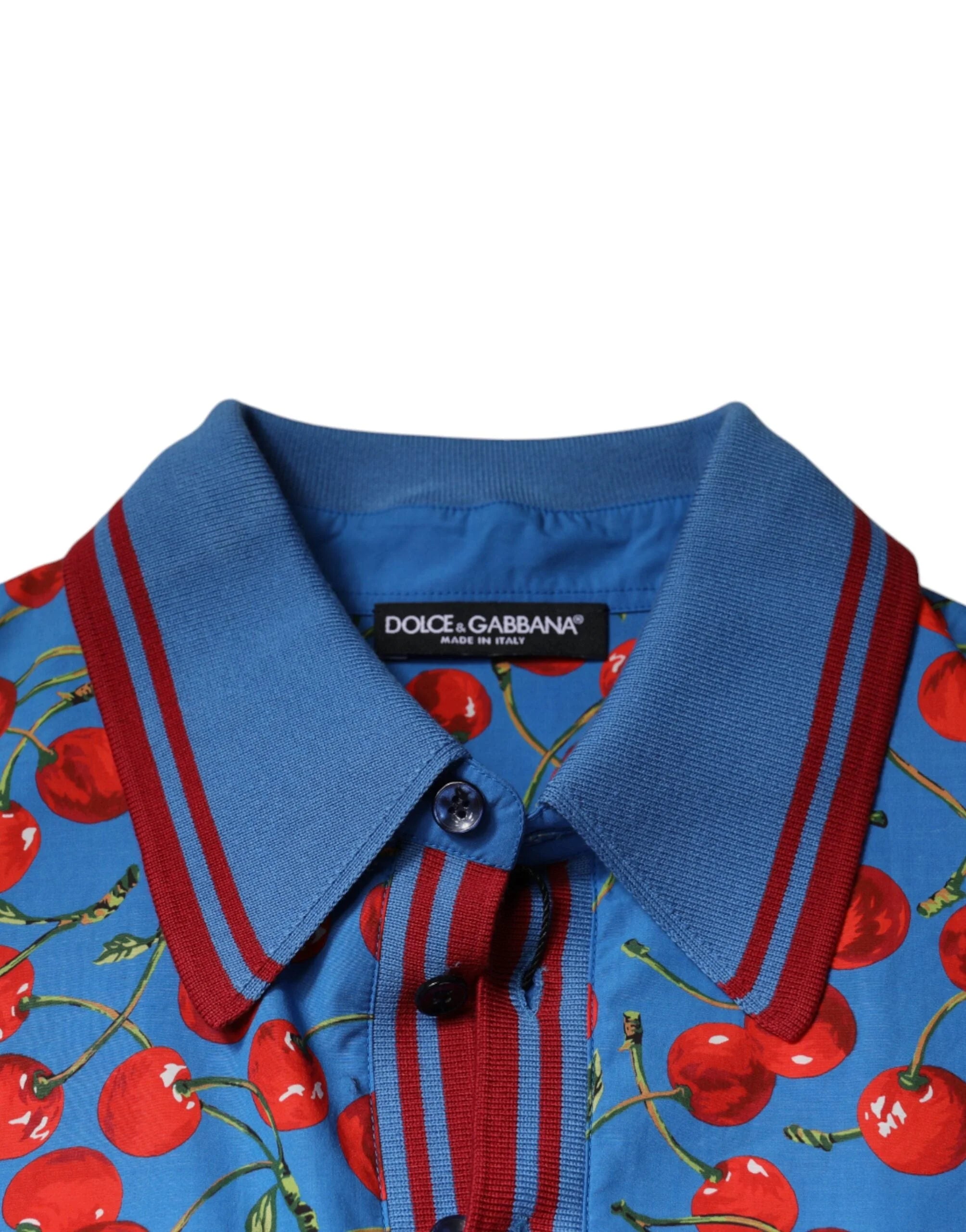 Dolce & Gabbana Blue Cherry Cotton Collared Men Polo T-shirt - IT48 | M - Polos