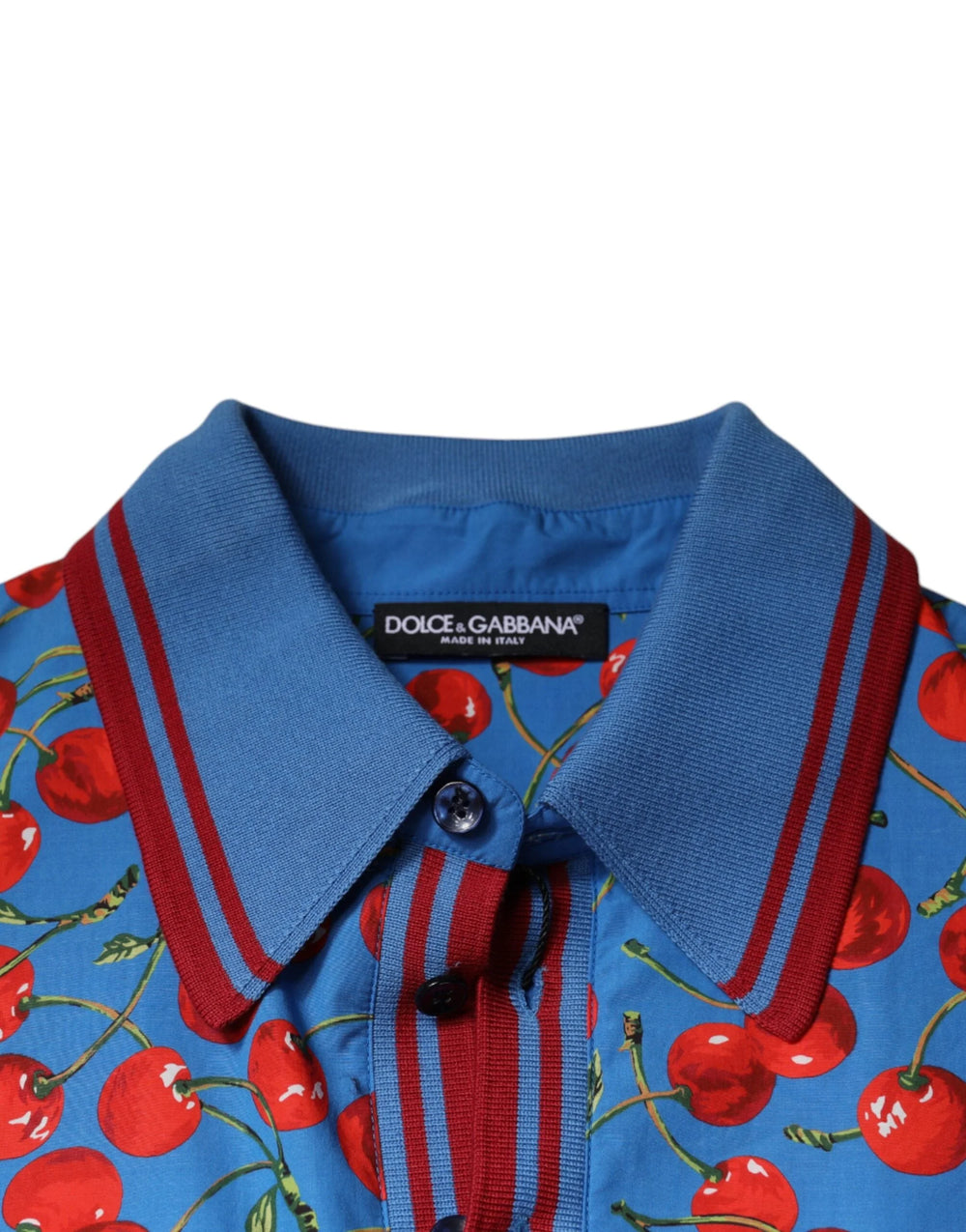 Dolce & Gabbana Blue Cherry Cotton Collared Men Polo T-shirt - IT48 | M - Polos
