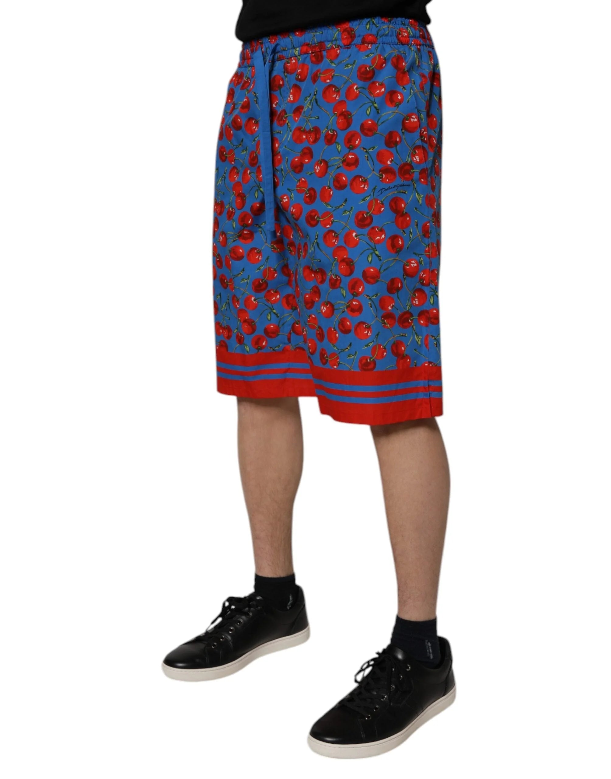 Dolce & Gabbana Blue Cherry Print Cotton Men Bermuda Shorts - IT48 | M - Bermudas