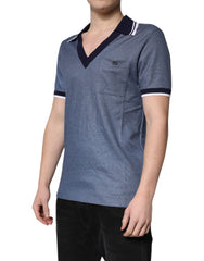 Dolce & Gabbana Blue Collared V-neck Silk Blend Polo T-shirt - IT48 | M