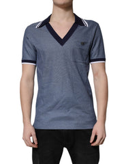 Dolce & Gabbana Blue Collared V-neck Silk Blend Polo T-shirt - IT48 | M