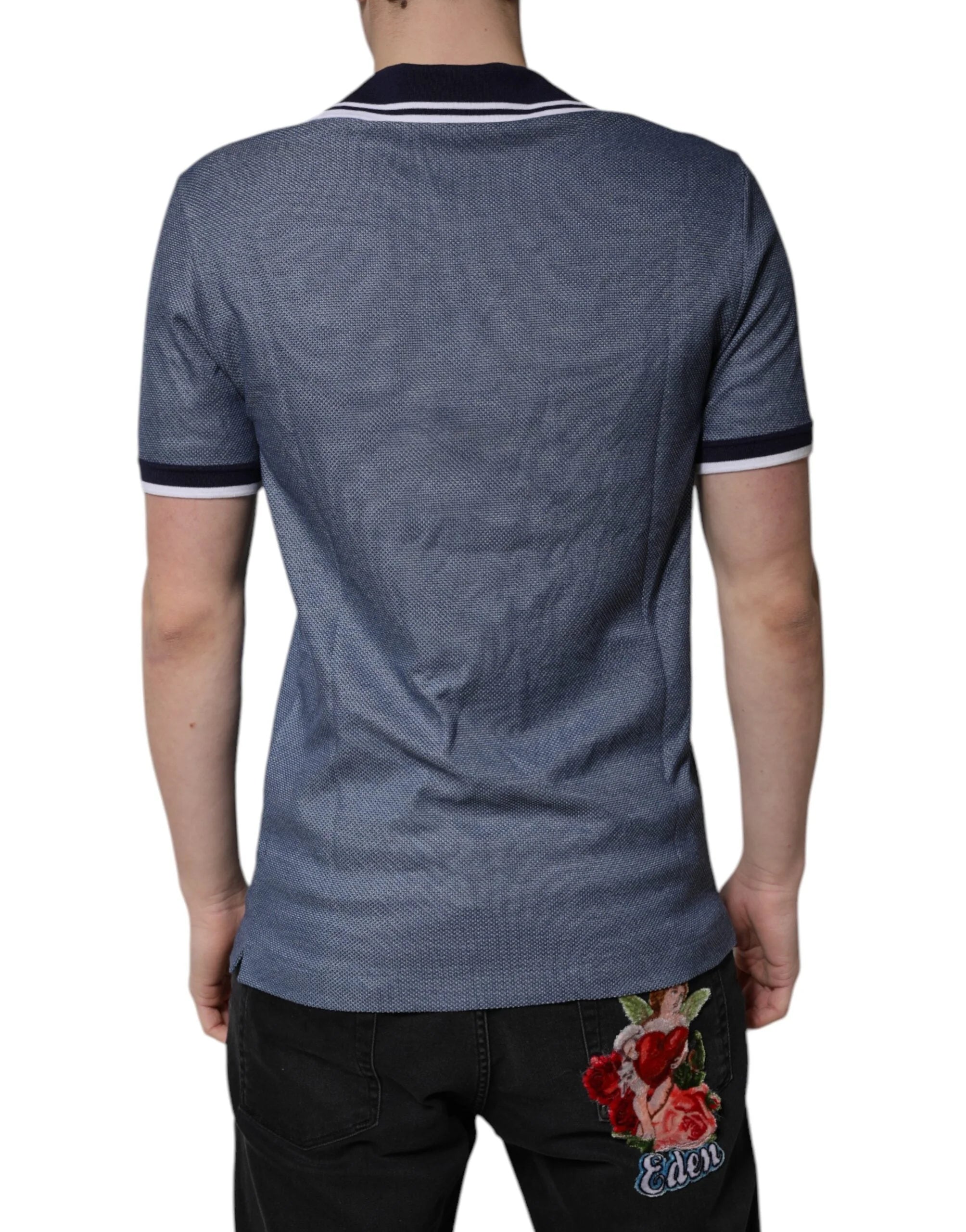 Dolce & Gabbana Blue Collared V-neck Silk Blend Polo T-shirt - IT48 | M