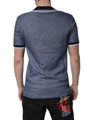 Dolce & Gabbana Blue Collared V-neck Silk Blend Polo T-shirt - IT48 | M