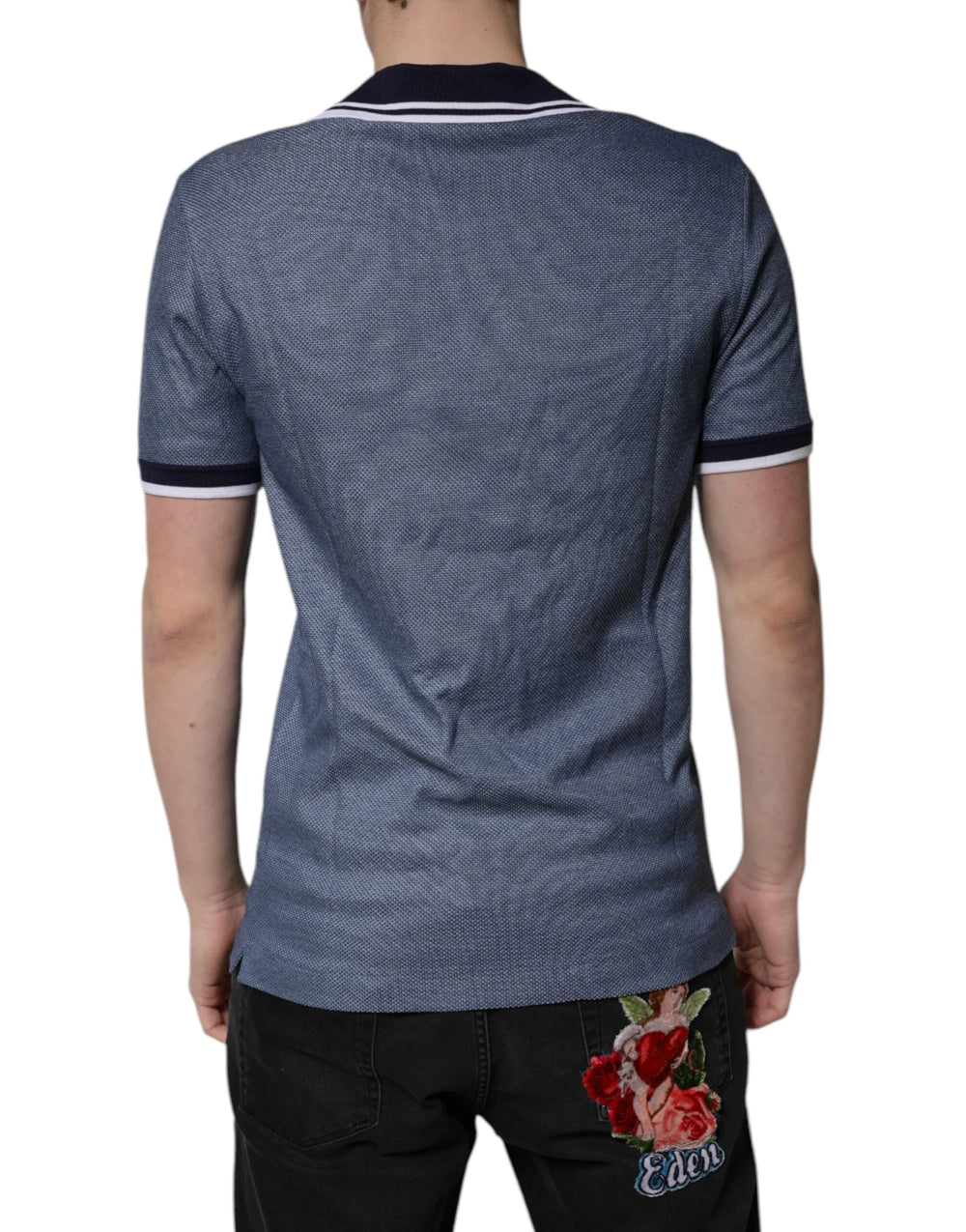 Dolce & Gabbana Blue Collared V-neck Silk Blend Polo T-shirt - IT48 | M - Polos