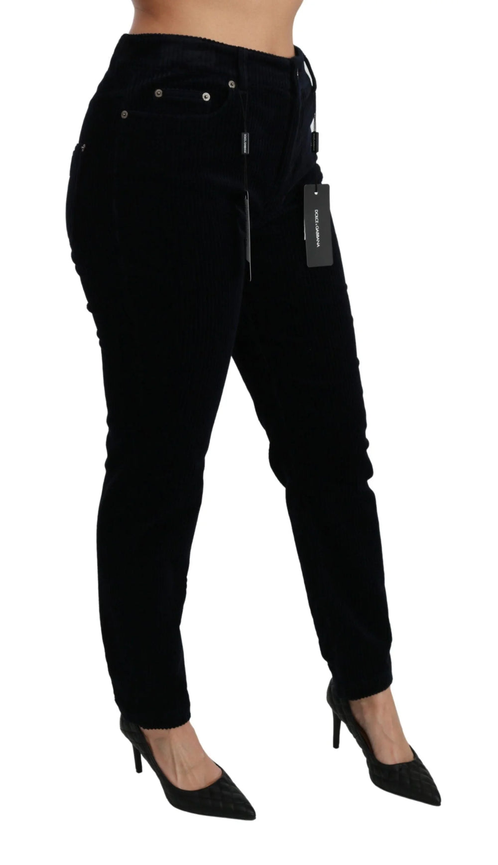 Dolce & Gabbana Blue Corduroy Mid Waist Skinny Pants Jeans - IT38|XS - Jeans