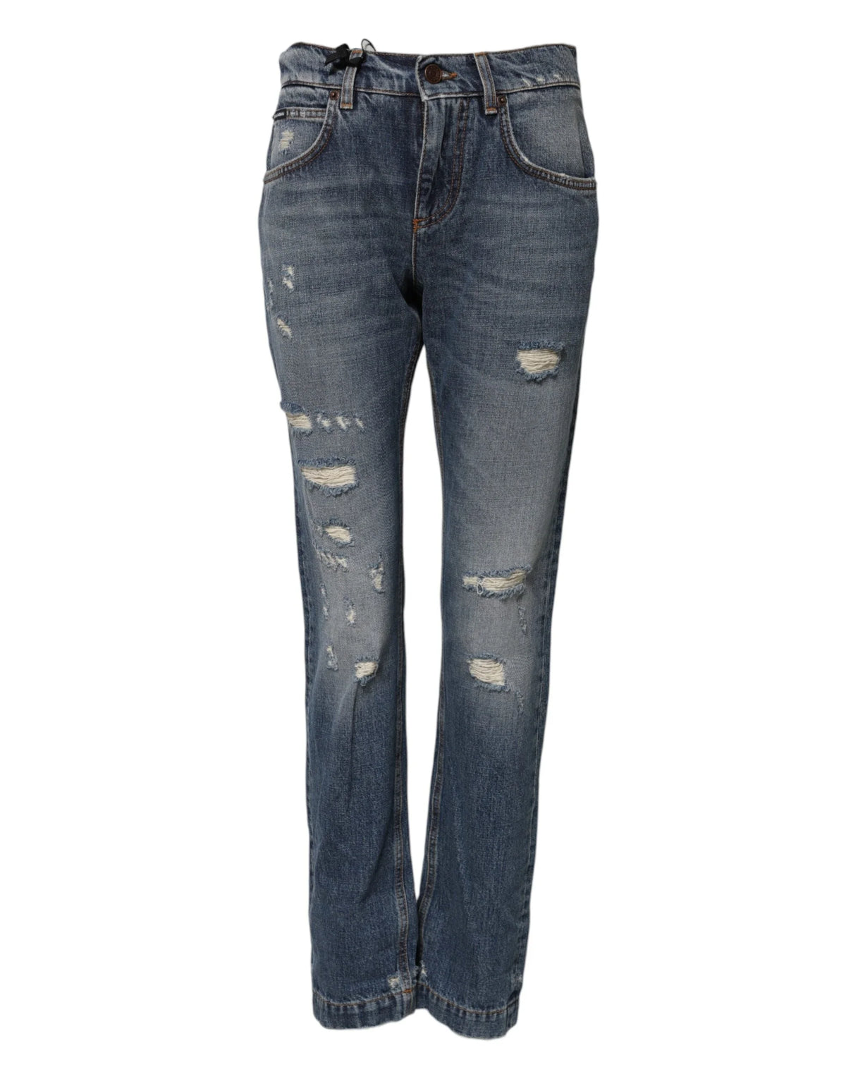 Dolce & Gabbana Blue Cotton Boyfriend Tattered Denim Jeans - IT36|XXS