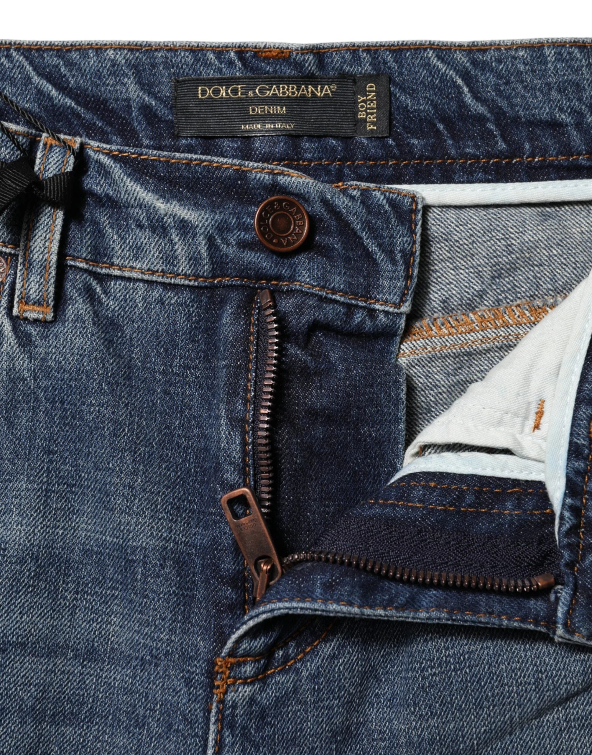 Dolce & Gabbana Blue Cotton Boyfriend Tattered Denim Jeans - IT36|XXS