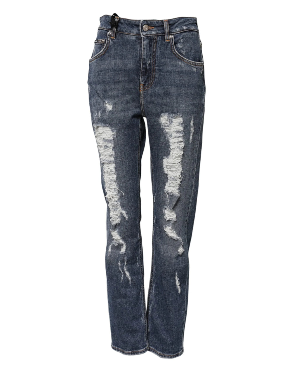 Dolce & Gabbana Blue Cotton Boyfriend Tattered Denim Jeans - IT38 | XS - Jeans