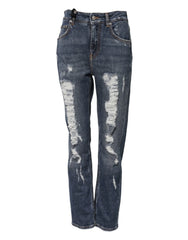Dolce & Gabbana Blue Cotton Boyfriend Tattered Denim Jeans - IT38 | XS - Jeans