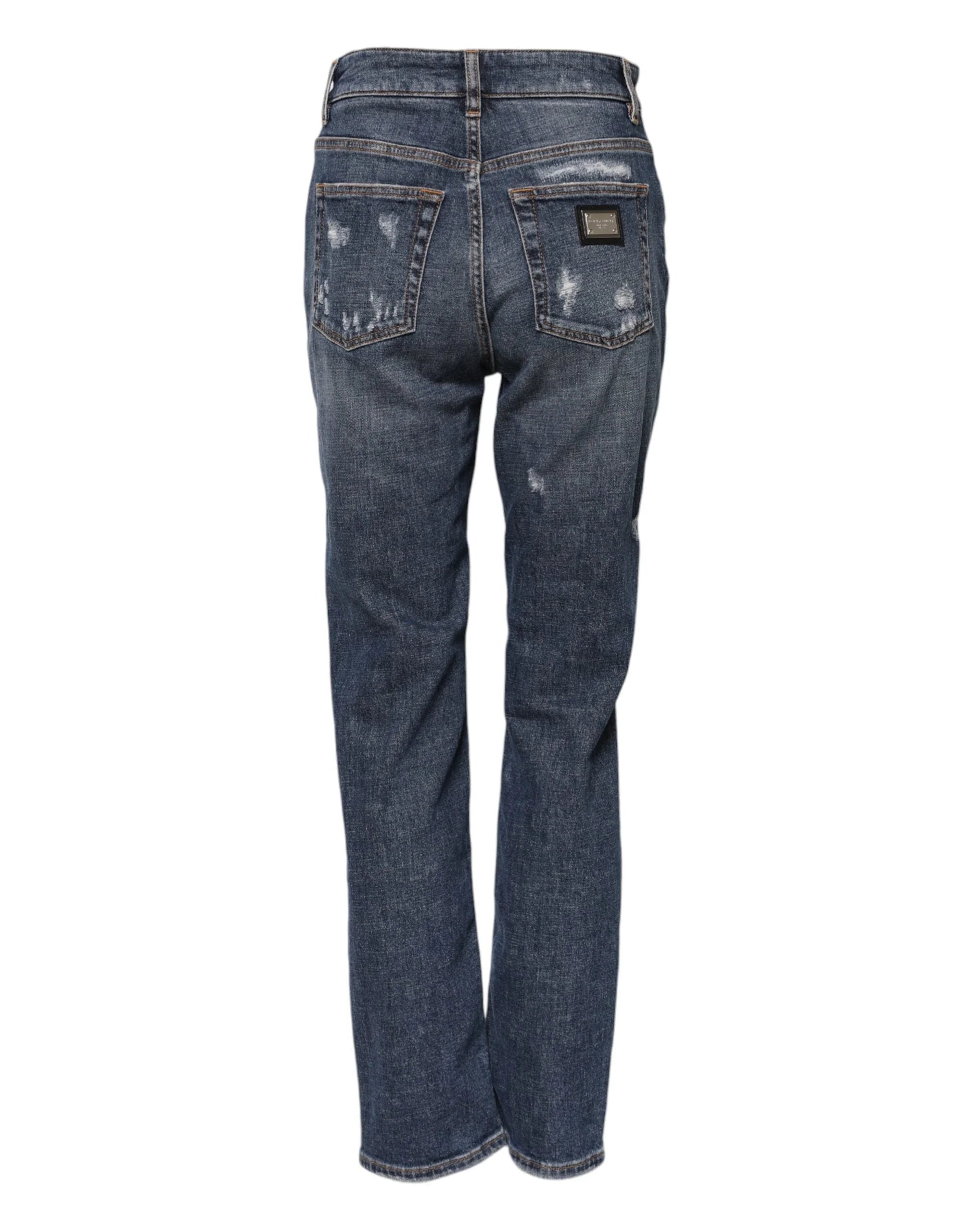 Dolce & Gabbana Blue Cotton Boyfriend Tattered Denim Jeans - IT38 | XS - Jeans