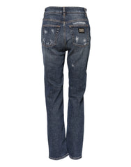 Dolce & Gabbana Blue Cotton Boyfriend Tattered Denim Jeans - IT38 | XS - Jeans
