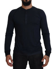 Dolce & Gabbana Blue Cotton Button Crewneck Pullover Sweater - IT46 | S - Sweaters