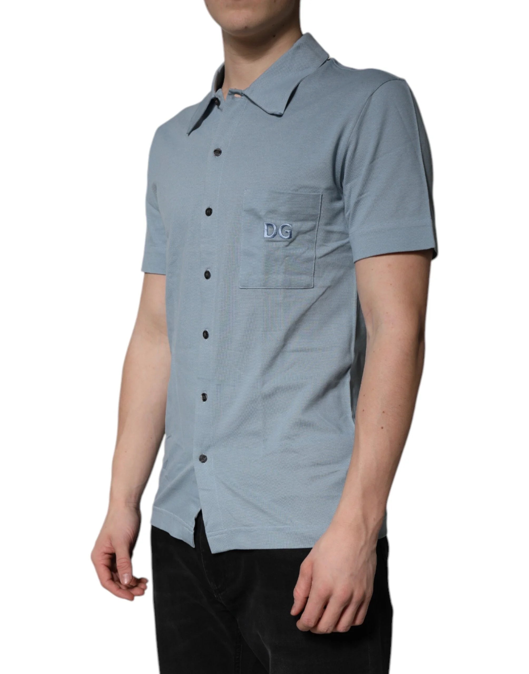 Dolce & Gabbana Blue Cotton Button Down Casual Men Polo Shirt - IT46 | S - Shirts