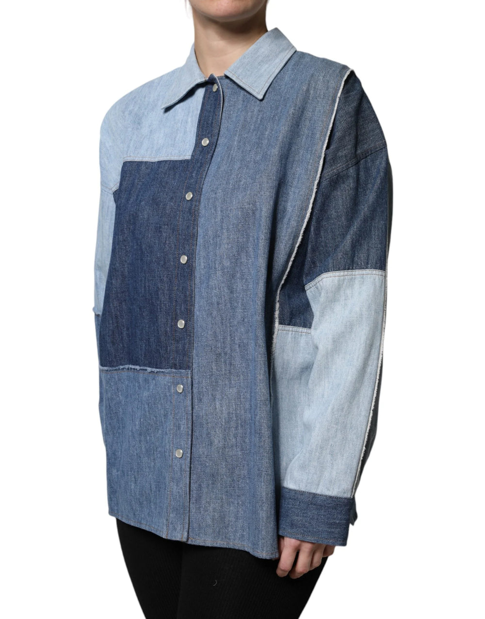 Dolce & Gabbana Blue Cotton Button Up Collared Long Sleeve Top - Polos