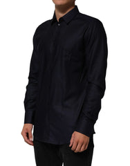 Dolce & Gabbana Blue Cotton Collared Long Sleeve GOLD Men Dress Shirt - IT41 | L