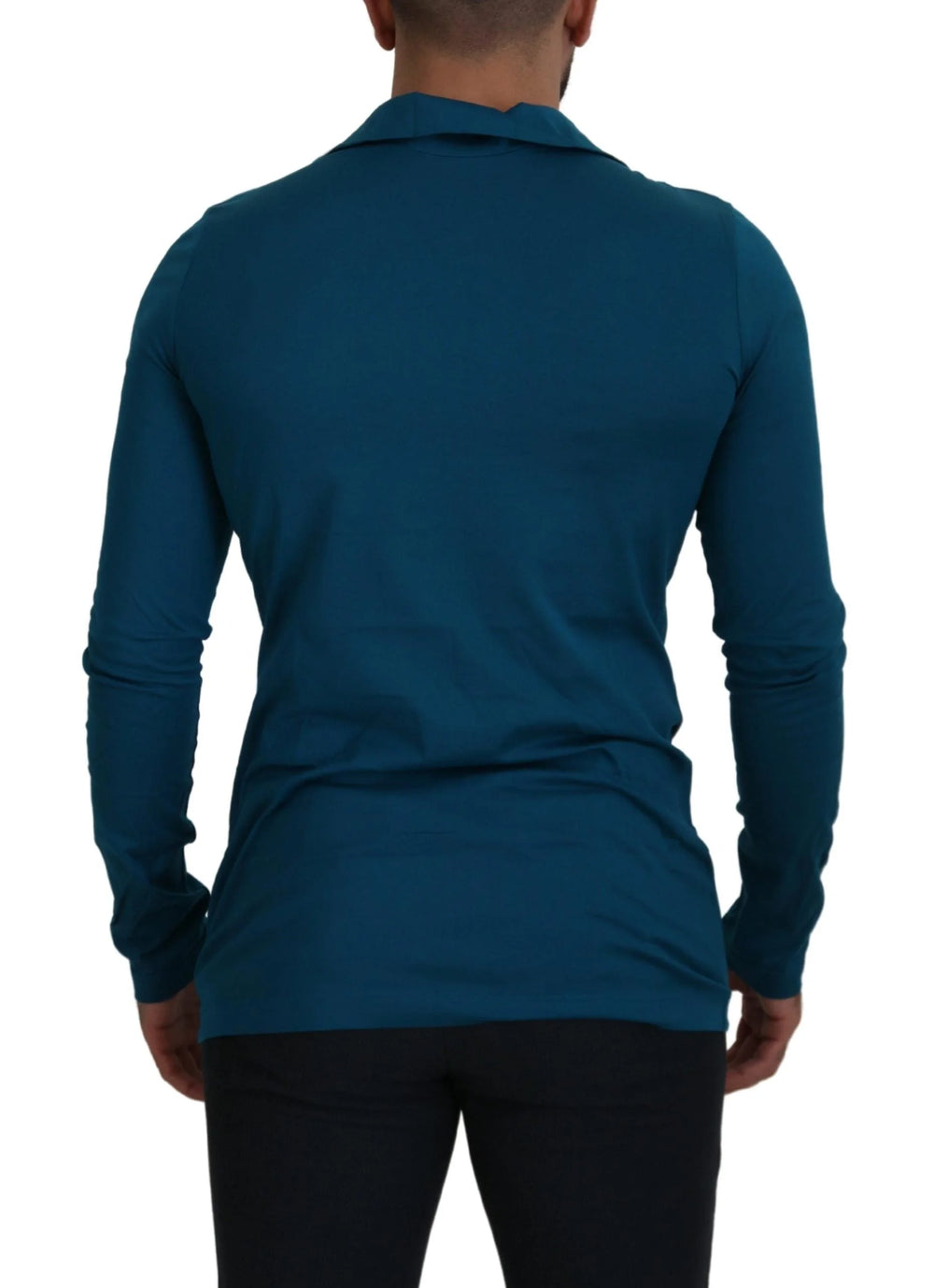 Dolce & Gabbana Blue Cotton Collared Slim Pullover Sweater - Sweaters