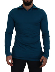 Dolce & Gabbana Blue Cotton Collared Slim Pullover Sweater - Sweaters