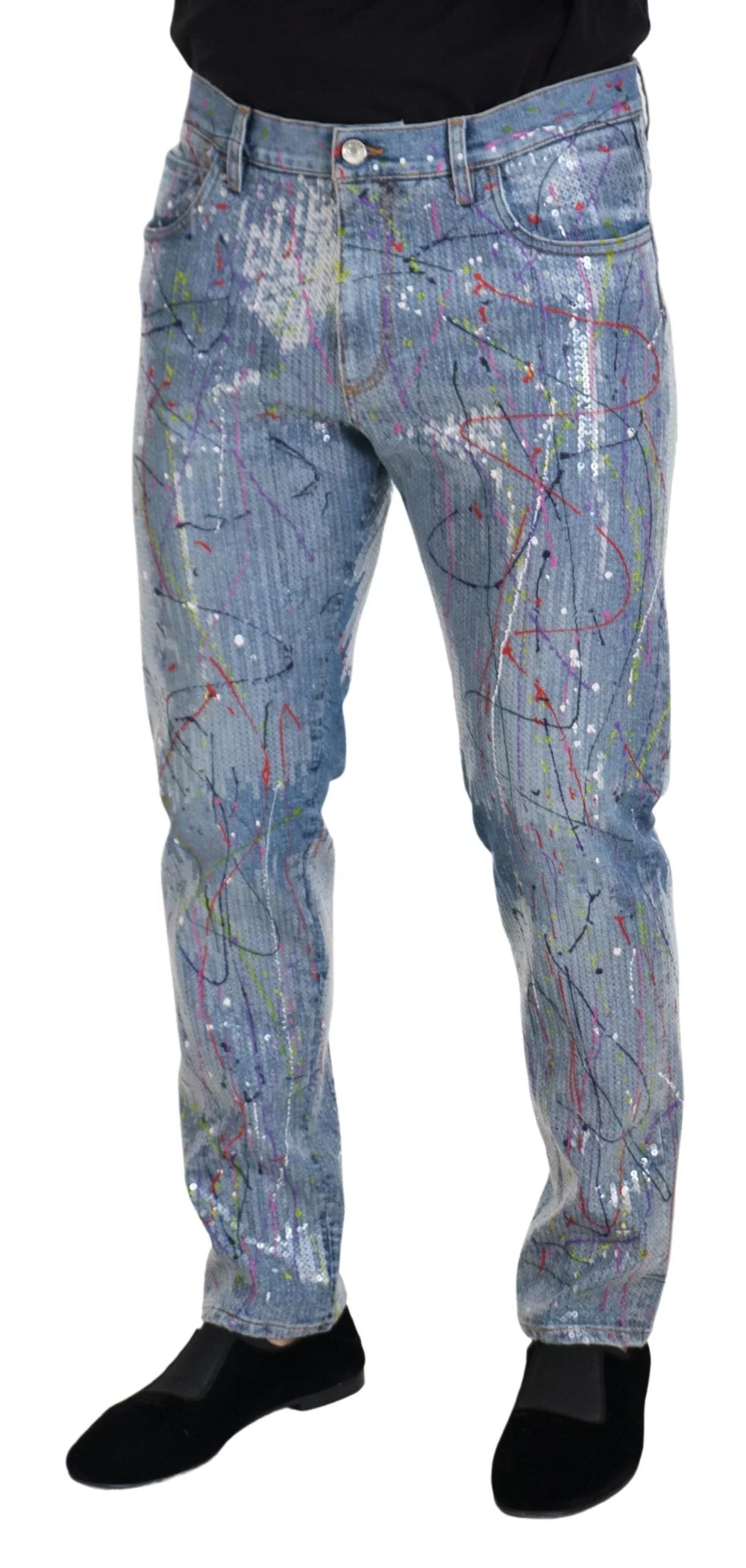 Dolce & Gabbana Blue Cotton Color Splash Print Denim Jeans - IT48 | M - Jeans