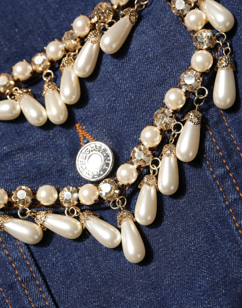 Dolce & Gabbana Blue Cotton Denim Crystal Embellished Jacket - Trucker Jackets