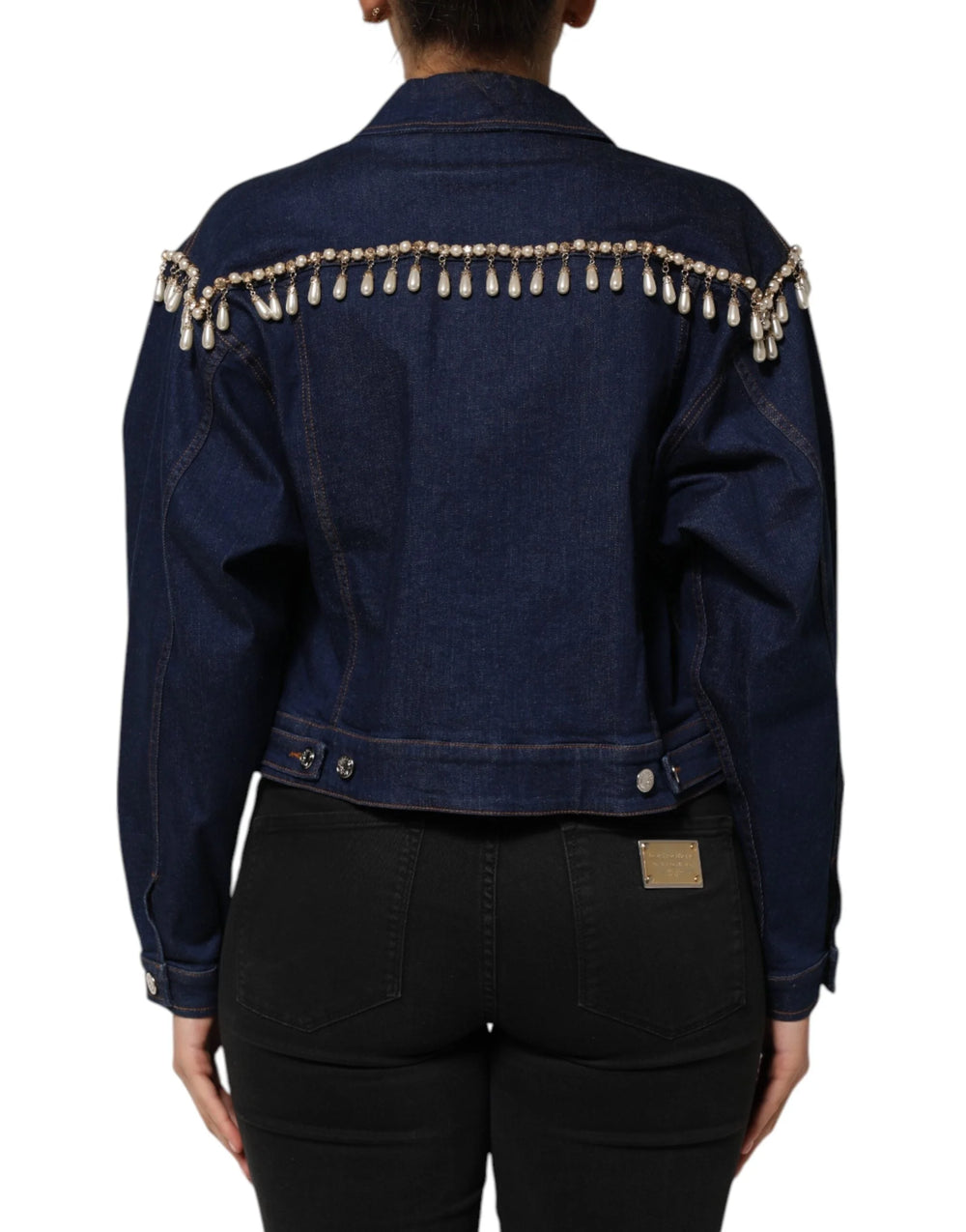 Dolce & Gabbana Blue Cotton Denim Crystal Embellished Jacket - Trucker Jackets