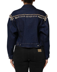Dolce & Gabbana Blue Cotton Denim Crystal Embellished Jacket - Trucker Jackets